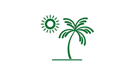 Fototapeta premium Green Sun and Palm Tree Icon for Summer and Tropical Themes
