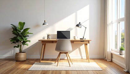Minimalist home office workspace with laptop and desk