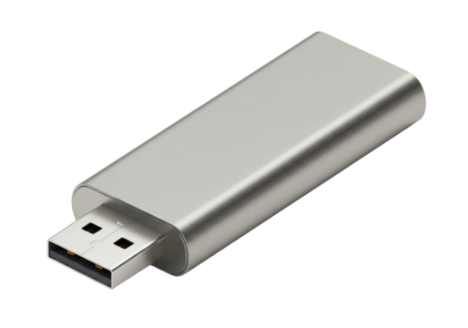 Isolated memory stick for data storage, silver flash drive with USB connector, blank device