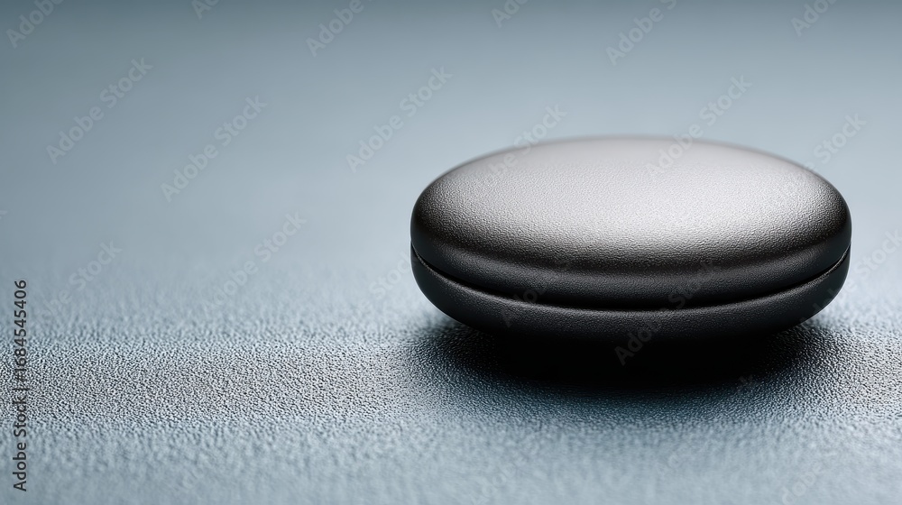 Aufkleber close up of a dark, round object with a textured, sparkling surface, resting on a subtly textured, l