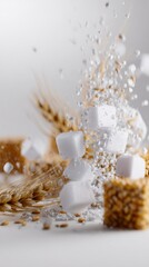 dissolving,truth,hidden,wheat,cubes,diet,nutrition,grains,abstract,composition,sugar,ingredients,process,mist,health,organic,stalks,crystalline,food
