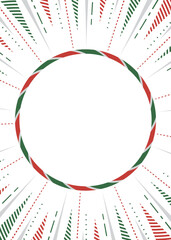 集中線と円形のフレーム背景、ポップなデザイン、クリスマスカラー、縦向き