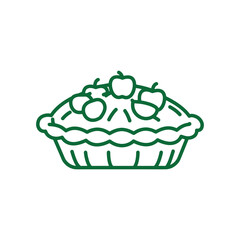 Green Line Art Apple Pie Icon Dessert Illustration.