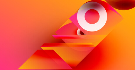 Abstract composition. Warm colors dominate, featuring layered geometric shapes, creating dynamic visual effect. Smooth gradients, modern design.