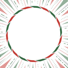 集中線と円形のフレーム背景、ポップなデザイン、クリスマスカラー、正方形サイズ