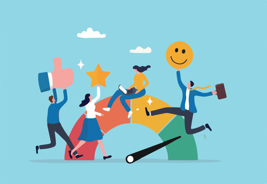 Employee engagement, commitment or motivation to success with company, staff dedication or job satisfaction, productivity or employee recognition, business people employee with stars and happy reward
