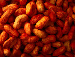 A Close-Up Macro Shot Capturing the Rich, Warm Tones and Textured Surfaces of a Pile of Delicious Roasted Peanuts, Showcasing Their Natural Beauty