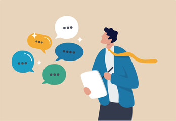 Requirements gathering, client demand or customer opinion, summary or meeting conclusion, stakeholders use case, lecture or meeting note concept, businessman write client requirements from discussion