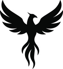 Obraz premium Phoenix silhouette, wings spread, black minimal emblem vector transparent