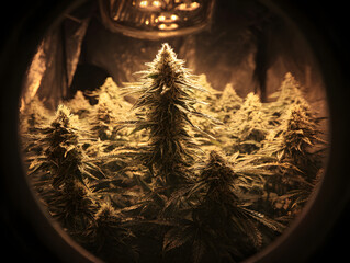 Dense Green Flowering Plant Buds Under Warm Yellow Light