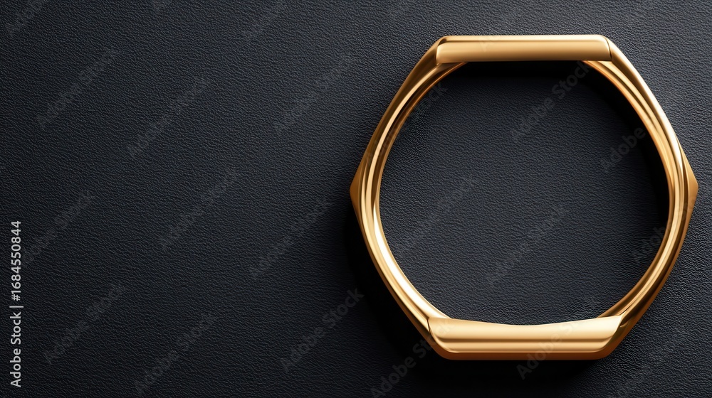 Aufkleber close up view of a golden hexagonal frame against a dark, textured backdrop. the frame is the focal 