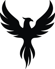 Phoenix silhouette, wings spread, black minimal emblem vector transparent