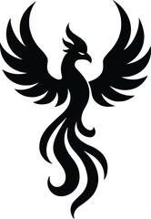 Fototapeta premium Phoenix silhouette, wings spread, black minimal emblem vector transparent