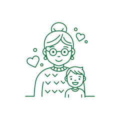Happy grandmother and grandson bonding in a loving embrace illustration.