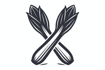 Crossed Leeks Illustration, Culinary Herb, Elegant, Stylized on White Background