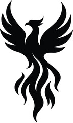 Phoenix silhouette, wings spread, black minimal emblem vector transparent