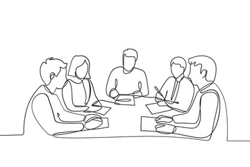 Business meeting sketch of people collaborating around a table