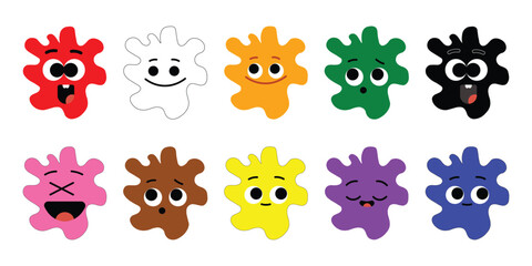 Colorful splat characters with expressive cartoon faces