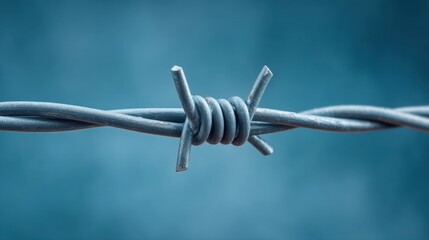 Close-Up of Barbed Wire in Industrial Setting, Detailed Metal Twists and Hooks Against a Soft Focused Background