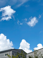 Blue Sky Natural Landscape Photo Background with Buildings and Pretty Clouds