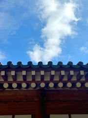 Traditional Korean Hanok Architecture with Blue Sky. Natural Landscape Photo Background