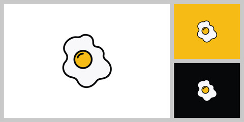 Fried Egg Icon Vector Illustration - Minimal Flat Design