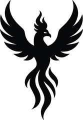 Phoenix silhouette, wings spread, black minimal emblem vector transparent