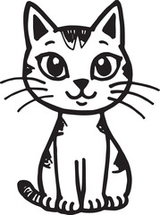 Cat Doodle Black and White Illustration Vector Image Cute Kitten Sketch Line Art Drawing Silhouette