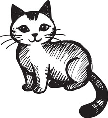Obraz premium Cat Doodle Black and White Illustration Vector Image Cute Kitten Sketch Line Art Drawing Silhouette
