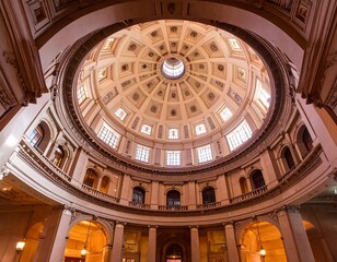 Obraz premium A grand, ornate dome structure, filled with light streaming through numerous windows, showcases intricate architectural details.