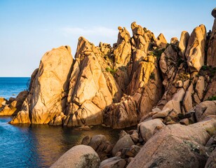 Coastal rocks, golden light, Mediterranean