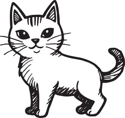 Cat Doodle Black and White Illustration Vector Image Cute Kitten Sketch Line Art Drawing Silhouette