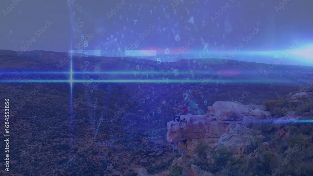 Poster animation of data processing over landscape