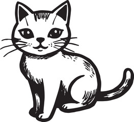 Cat Doodle Black and White Illustration Vector Image Cute Kitten Sketch Line Art Drawing Silhouette