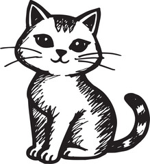 Cat Doodle Black and White Illustration Vector Image Cute Kitten Sketch Line Art Drawing Silhouette