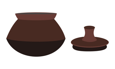 Traditional clay pot and lid illustration in simple flat design style