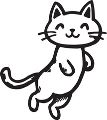 Cat Doodle Black and White Illustration Vector Image Cute Kitten Sketch Line Art Drawing Silhouette