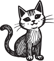 Cat Doodle Black and White Illustration Vector Image Cute Kitten Sketch Line Art Drawing Silhouette