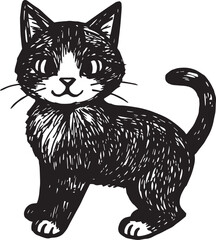 Cat Doodle Black and White Illustration Vector Image Cute Kitten Sketch Line Art Drawing Silhouette
