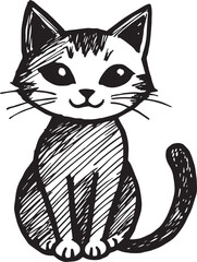 Cat Doodle Black and White Illustration Vector Image Cute Kitten Sketch Line Art Drawing Silhouette
