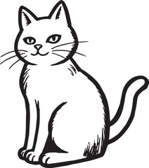 Cat Doodle Black and White Illustration Vector Image Cute Kitten Sketch Line Art Drawing Silhouette
