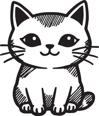 Cat Doodle Black and White Illustration Vector Image Cute Kitten Sketch Line Art Drawing Silhouette
