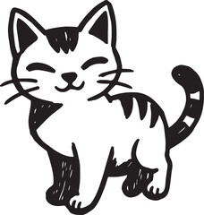 Cat Doodle Black and White Illustration Vector Image Cute Kitten Sketch Line Art Drawing Silhouette
