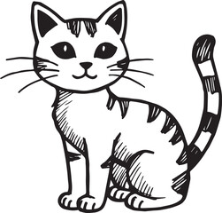 Cat Doodle Black and White Illustration Vector Image Cute Kitten Sketch Line Art Drawing Silhouette
