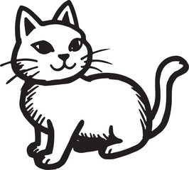 Cat Doodle Black and White Illustration Vector Image Cute Kitten Sketch Line Art Drawing Silhouette
