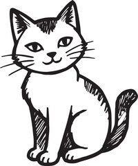 Cat Doodle Black and White Illustration Vector Image Cute Kitten Sketch Line Art Drawing Silhouette
