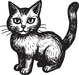 Cat Doodle Black and White Illustration Vector Image Cute Kitten Sketch Line Art Drawing Silhouette
