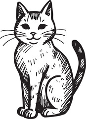 Cat Doodle Black and White Illustration Vector Image Cute Kitten Sketch Line Art Drawing Silhouette
