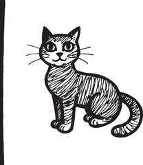 Cat Doodle Black and White Illustration Vector Image Cute Kitten Sketch Line Art Drawing Silhouette
