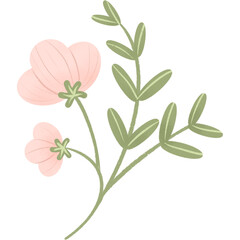 Pink flowers on a green sprig. Ideal for subtle floral, nature, spring, or feminine designs.
